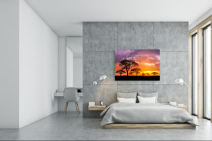 Glass Printed Picture - Wall Picture behind Tempered Glass SART01D Nature Series: Tree silhouette in Africa with sunset