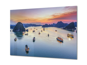 Graphic Art Print on Glass - Beautiful Quality Glass Print Picture SART01C Nature Series: Boat cruise to Halong Bay