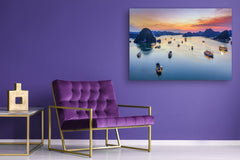 Graphic Art Print on Glass - Beautiful Quality Glass Print Picture SART01C Nature Series: Boat cruise to Halong Bay