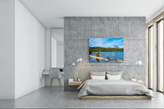 Glass Print Wall Art – Image on Glass SART01B Nature Series: Lonely bear on the lakeshore