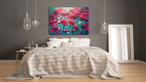 Modern Glass Picture - Contemporary Wall Art SART04 Flowers and leaves Series: Blooming violet flowers