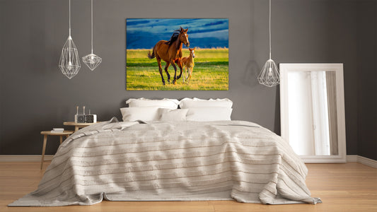 Glass Picture Wall Art - Picture on Glass SART03A Animals Series: Running horses