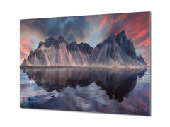 Graphic Art Print on Glass - Beautiful Quality Glass Print Picture SART01C Nature Series: Vestrahorn mountain in Iceland