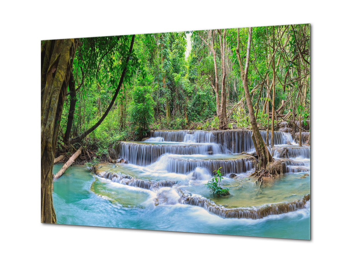 Modern Glass Picture - Contemporary Wall Art SART01 Nature Series: Waterfall in Thailand 2