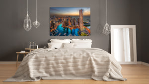Glass Picture Toughened Wall Art  - Wall Art Glass Print Picture SART02 Cities Series: Marina and the skyscrapers