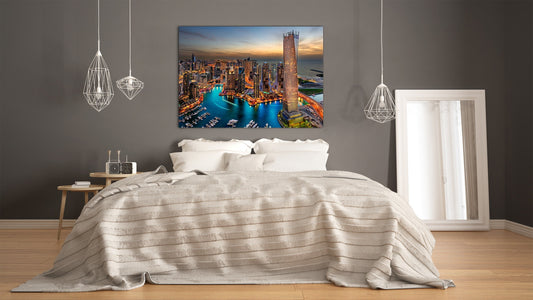 Glass Picture Toughened Wall Art  - Wall Art Glass Print Picture SART02 Cities Series: Marina and the skyscrapers