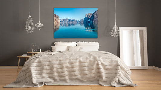 Glass Printed Picture - Wall Picture behind Tempered Glass SART01D Nature Series: Mountain landscape with reflection
