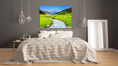 Modern Glass Picture - Contemporary Wall Art SART01 Nature Series: Mountain green valley river