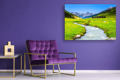 Modern Glass Picture - Contemporary Wall Art SART01 Nature Series: Mountain green valley river