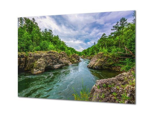 Modern Glass Picture - Contemporary Wall Art SART01 Nature Series: Forest river wild water view