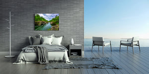 Modern Glass Picture - Contemporary Wall Art SART01 Nature Series: Forest river wild water view