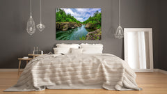 Modern Glass Picture - Contemporary Wall Art SART01 Nature Series: Forest river wild water view