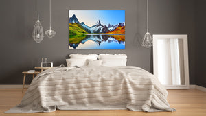 Graphic Art Print on Glass - Beautiful Quality Glass Print Picture SART01C Nature Series: Snowy mountain range