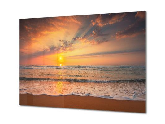Glass Printed Picture - Wall Picture behind Tempered Glass SART01D Nature Series: Sunset by the sea