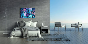 Modern Glass Picture - Contemporary Wall Art SART04 Flowers and leaves Series: Beautiful leaves in blue and purple tones