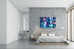 Modern Glass Picture - Contemporary Wall Art SART04 Flowers and leaves Series: Beautiful leaves in blue and purple tones