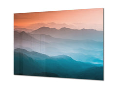 Glass Printed Picture - Wall Picture behind Tempered Glass SART01D Nature Series: Mountains under mist