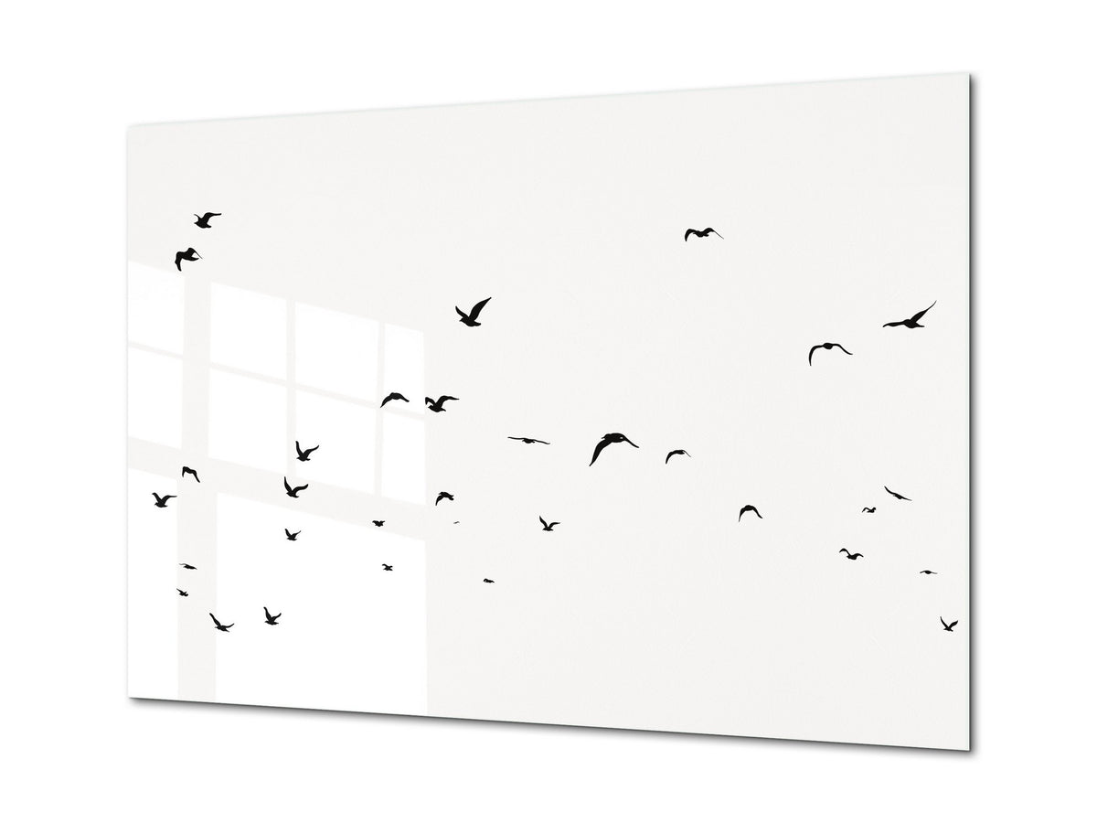 Wall Art - Glass Print Canvas Picture SART03B Animals Series: Monochrome Bird Silhouettes