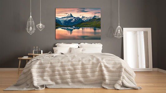 Graphic Art Print on Glass - Beautiful Quality Glass Print Picture SART01C Nature Series: Mountains mirror reflection in the lake
