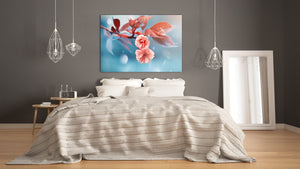 Modern Glass Picture - Contemporary Wall Art SART04 Flowers and leaves Series: Beautiful cherry tree flowers
