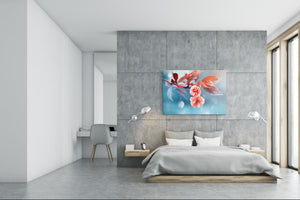 Modern Glass Picture - Contemporary Wall Art SART04 Flowers and leaves Series: Beautiful cherry tree flowers
