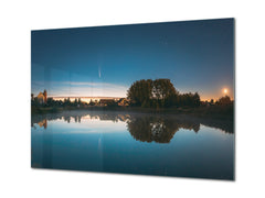 Glass Printed Picture - Wall Picture behind Tempered Glass SART01D Nature Series: Rising Moon In Night Starry Sky