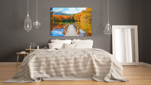 Modern Glass Picture - Contemporary Wall Art SART01 Nature Series: Autumn landscape reflection on the water