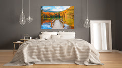 Modern Glass Picture - Contemporary Wall Art SART01 Nature Series: Autumn landscape reflection on the water