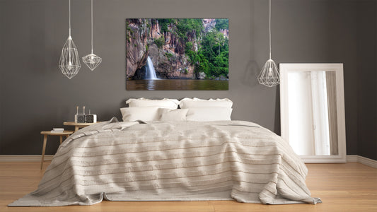 Modern Glass Picture - Contemporary Wall Art SART01 Nature Series: Waterfall in Thailand