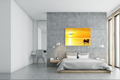 Glass Printed Picture - Wall Picture behind Tempered Glass SART01D Nature Series: Panoramic landscape of a sunset with fishermen