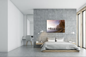Graphic Art Print on Glass - Beautiful Quality Glass Print Picture SART01C Nature Series: Pier on a foggy lake
