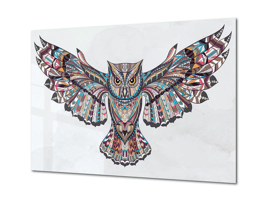 Glass Picture Wall Art - Picture on Glass SART03A Animals Series: Colorful owl