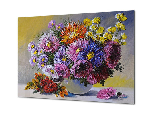 Modern Glass Picture - Contemporary Wall Art SART04 Flowers and leaves Series: Still life flowers on the table