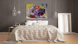 Modern Glass Picture - Contemporary Wall Art SART04 Flowers and leaves Series: Still life flowers on the table