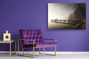 Graphic Art Print on Glass - Beautiful Quality Glass Print Picture SART01C Nature Series: Pier on a foggy lake: sepia