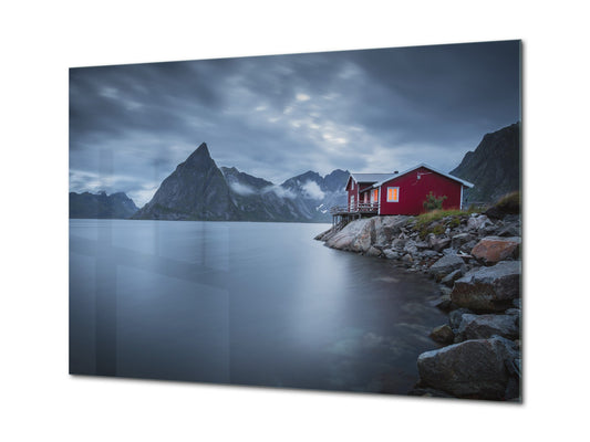 Glass Printed Picture - Wall Picture behind Tempered Glass SART01D Nature Series: Lofoten in Norway