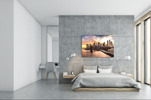Glass Picture Toughened Wall Art  - Wall Art Glass Print Picture SART02 Cities Series: Brooklyn Bridge panorama at sunset
