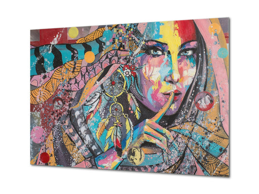 Glass Print Wall Art – Image on Glass  SART05 Miscellanous Series: A portrait of woman wearing an amulet