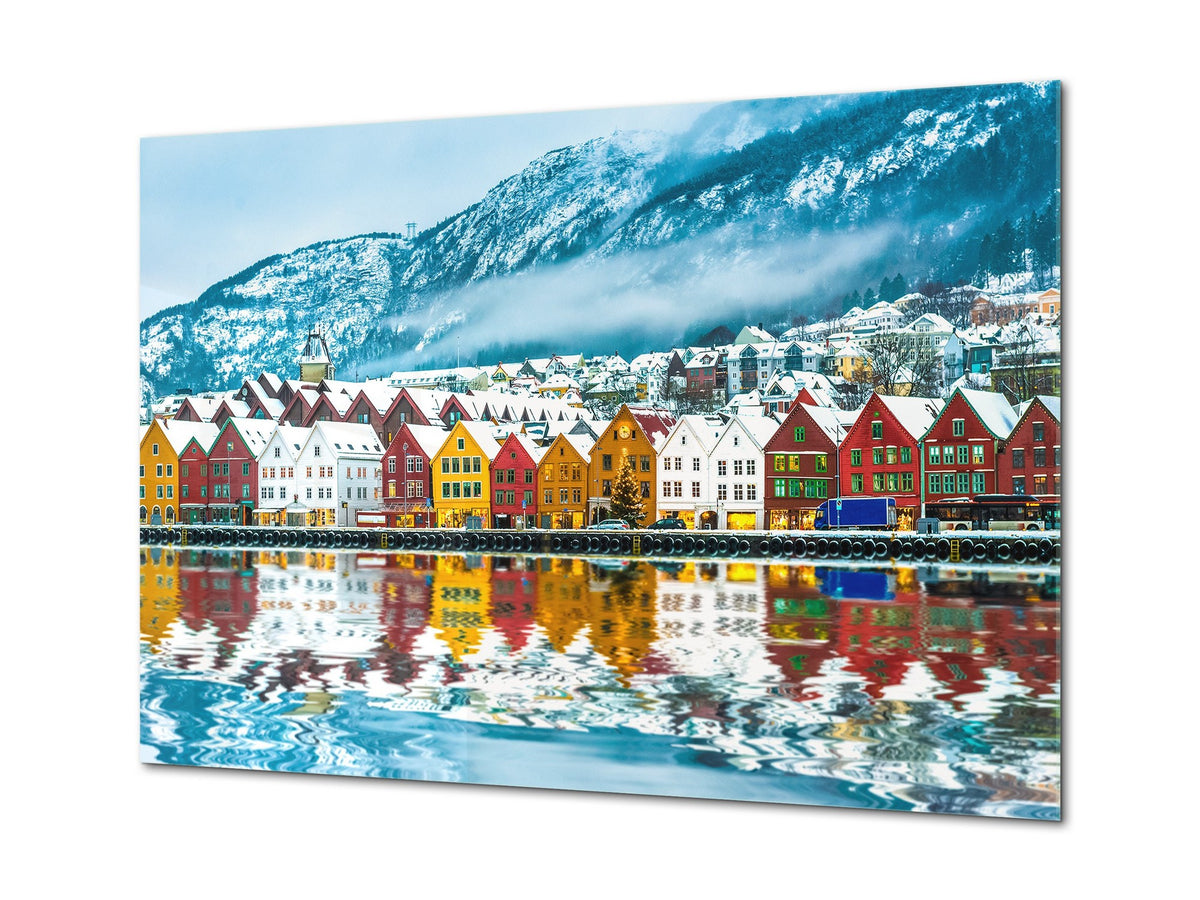Glass Picture Toughened Wall Art  - Wall Art Glass Print Picture SART02 Cities Series: Norwegian city in winter time