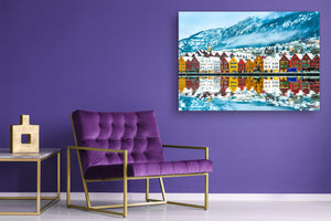 Glass Picture Toughened Wall Art  - Wall Art Glass Print Picture SART02 Cities Series: Norwegian city in winter time