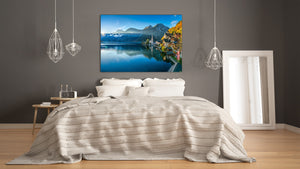 Glass Print Wall Art – Image on Glass SART01B Nature Series: Mountain village by the lake in Austrian Alps