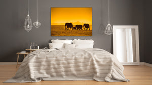 Wall Art - Glass Print Canvas Picture SART03B Animals Series: Silhouettes of elephants
