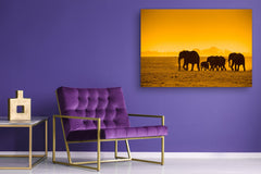 Wall Art - Glass Print Canvas Picture SART03B Animals Series: Silhouettes of elephants