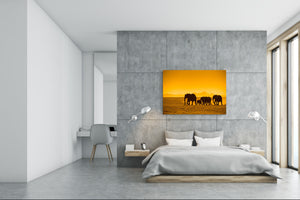 Wall Art - Glass Print Canvas Picture SART03B Animals Series: Silhouettes of elephants
