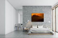 Glass Printed Picture - Wall Picture behind Tempered Glass SART01D Nature Series: Foggy forest at sunset