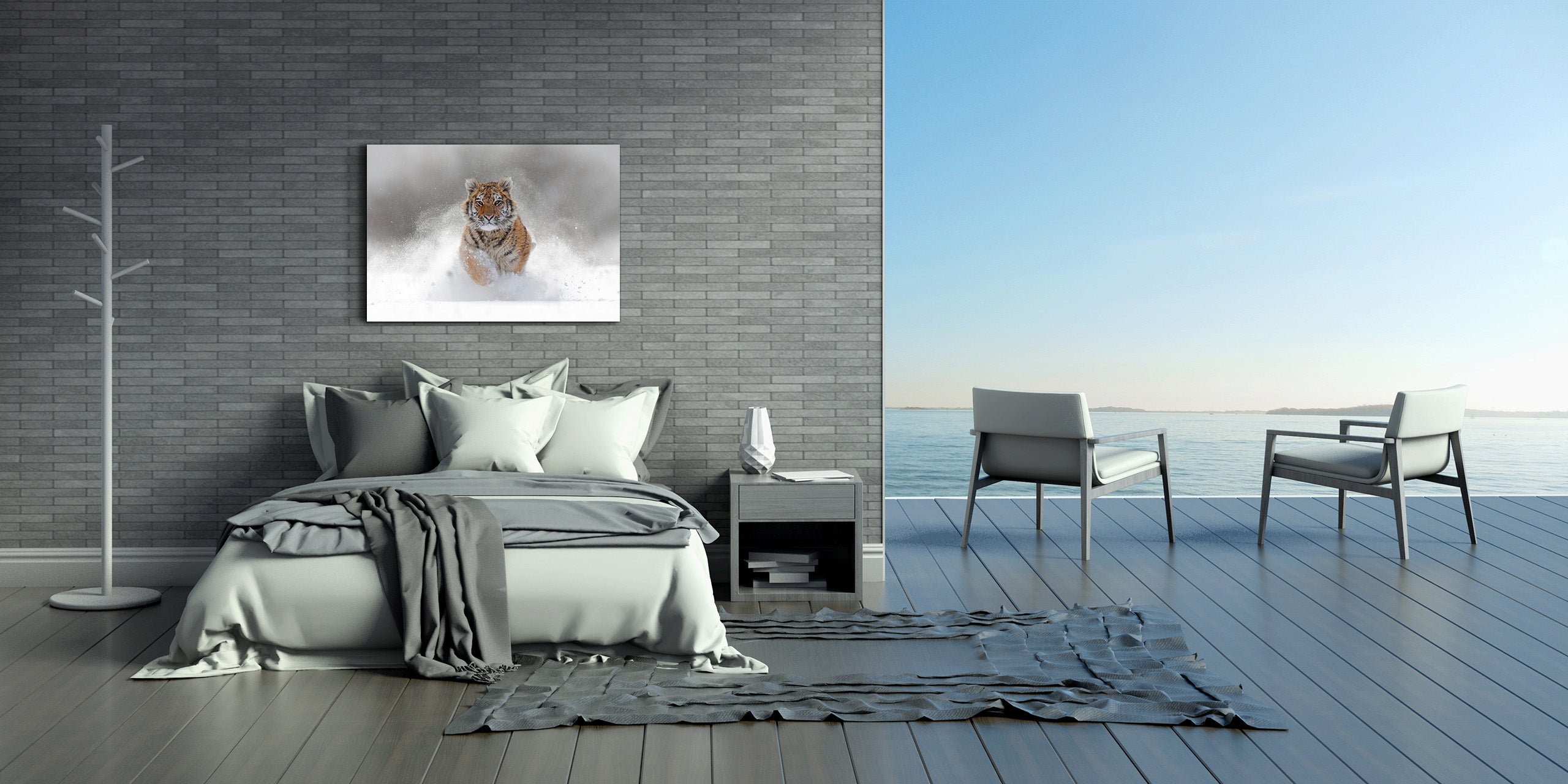 Glass Picture Wall Art - Picture on Glass SART03A Animals Series: Tiger in wild winter nature