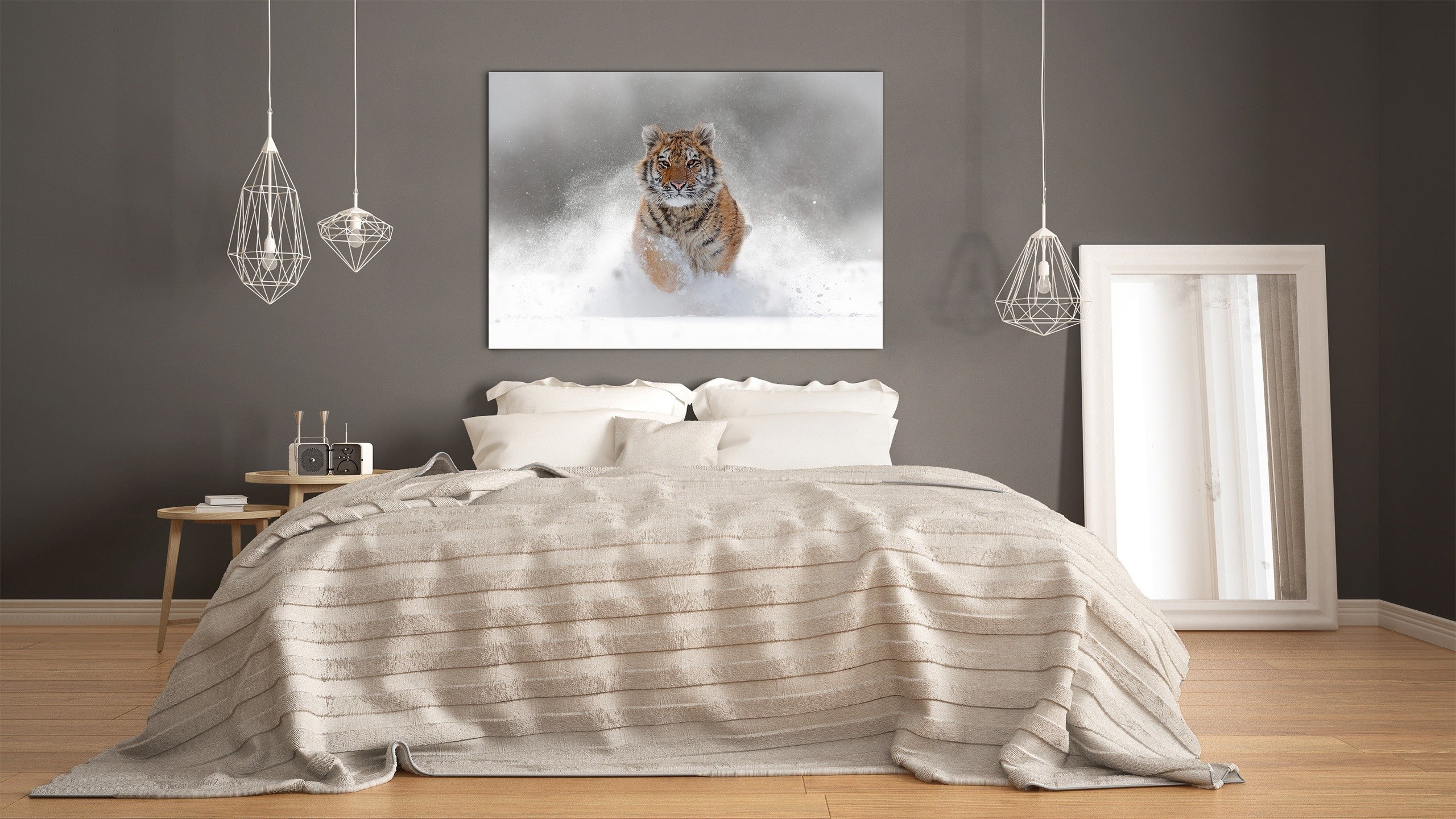 Glass Picture Wall Art - Picture on Glass SART03A Animals Series: Tiger in wild winter nature
