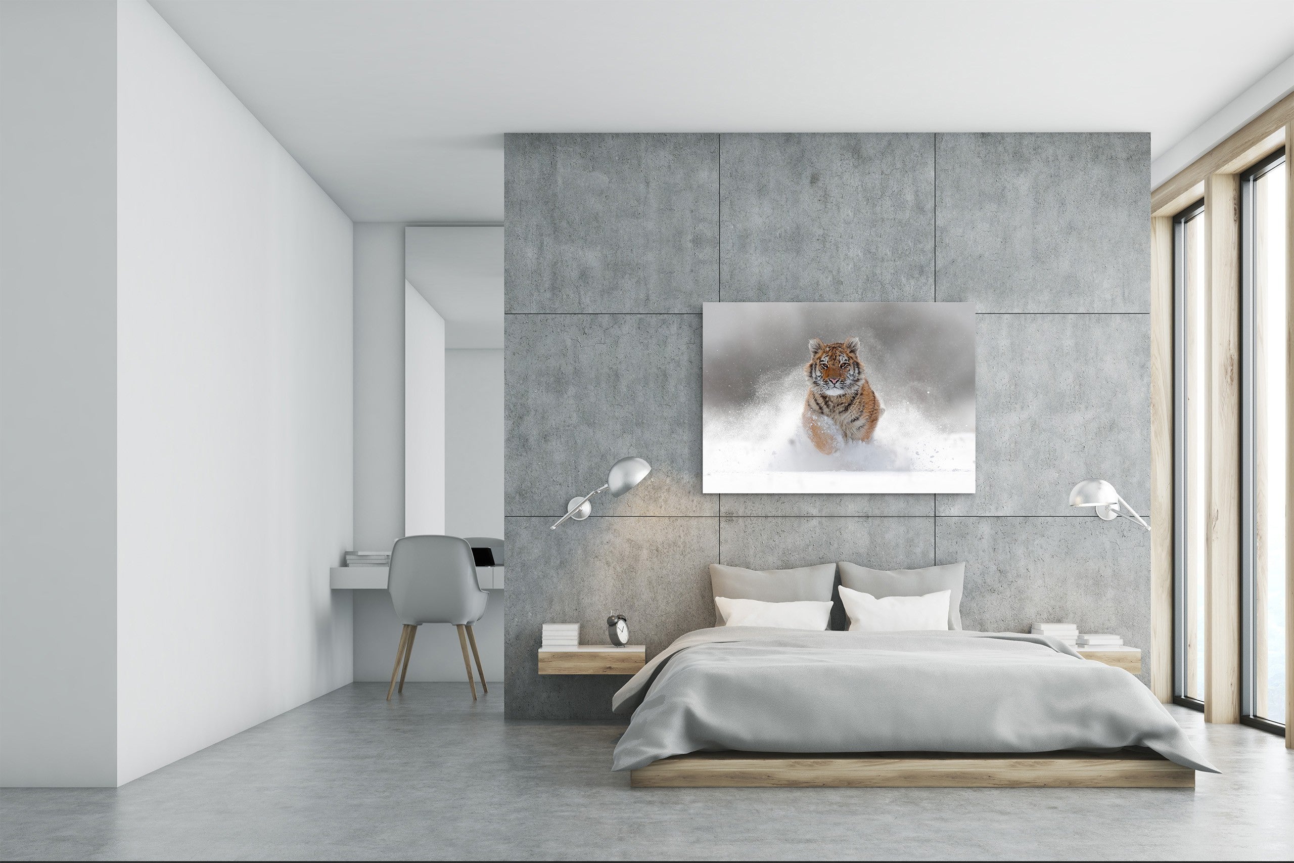 Glass Picture Wall Art - Picture on Glass SART03A Animals Series: Tiger in wild winter nature