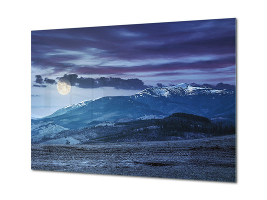 Glass Print Wall Art – Image on Glass SART01B Nature Series: Highland landscape by nighttime