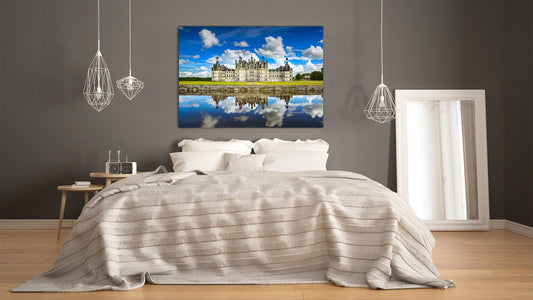 Graphic Art Print on Glass - Beautiful Quality Glass Print Picture SART01C Nature Series: Castle and reflection in Loire Valley